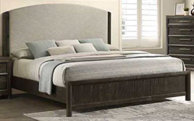 Crown Mark Ethel Beige/Brown King Upholstered Panel Bed-0
