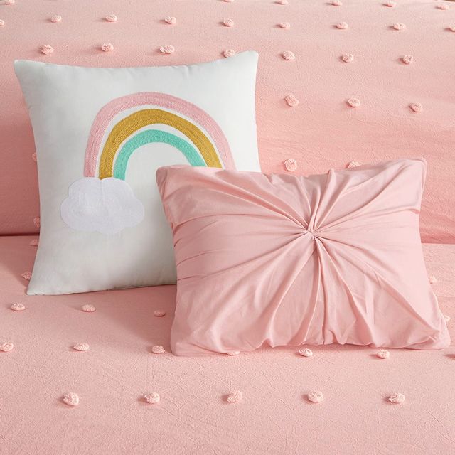 Olliix by Urban Habitat Kids Callie Pink Full/Queen Cotton Jacquard Pom Pom Comforter Set-3