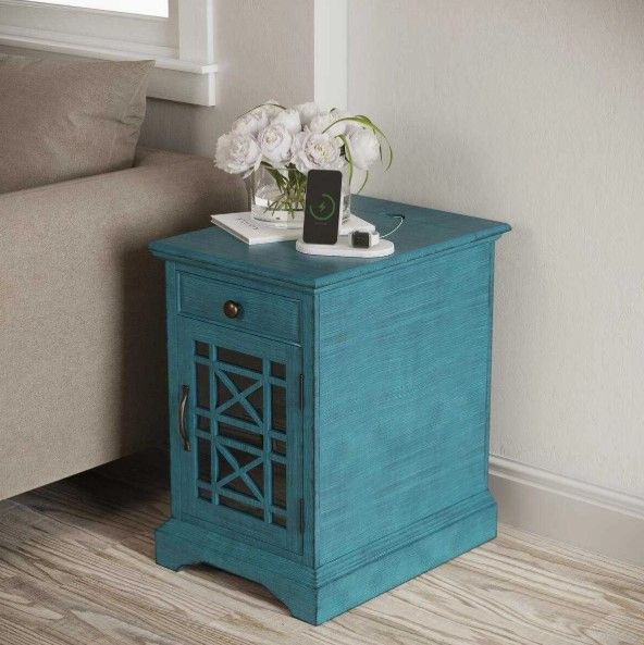 Jofran Inc. Craftsman Antique Blue Power Chairside Table-1