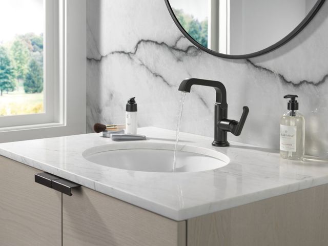 Delta Tetra™ Matte Black Single Handle Mid-Height Vessel Bathroom-1