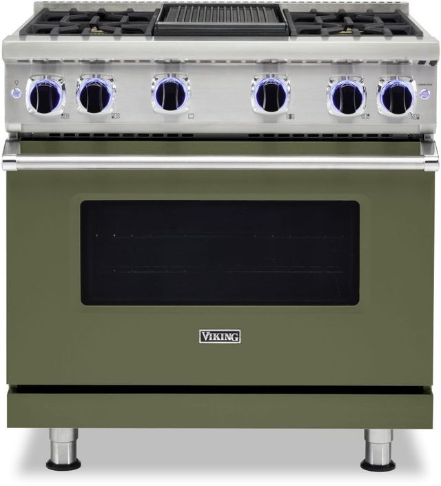 Viking® 7 Series 36" Cypress Green Pro Style Liquid Propane Range with 12" Reversible Griddle-0