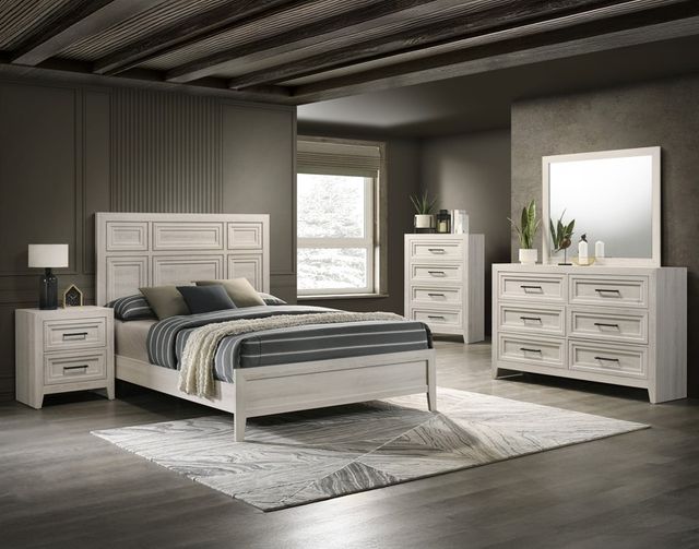 Crown Mark Lorraine Antique White King Panel Bed-1