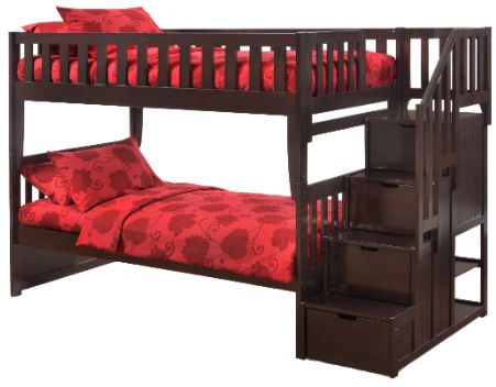 Night & Day Furniture™ Spices Bedroom Peppermint Dark Chocolate Twin over Twin Stair Bunk Bed-0