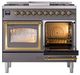 Ilve® Nostalgie II Noblesse 40'' Graphite Matte Pro Style Dual Fuel Range with Brass Trim-4