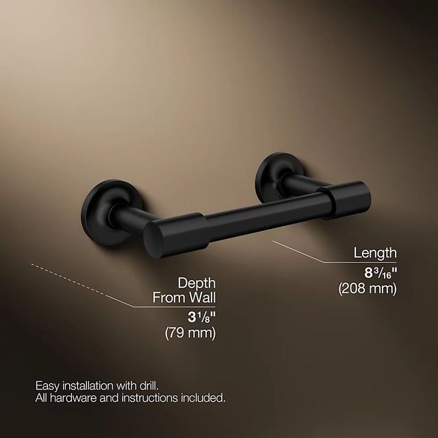 KOHLER® Purist® Matte Black Pivoting Toilet Paper Holder-2