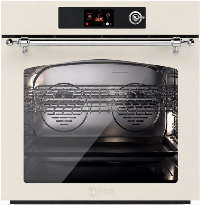 Ilve Nostalgie II 30” Antique White Pyrolytic Single Electric Wall Oven with Chrome Trim-0