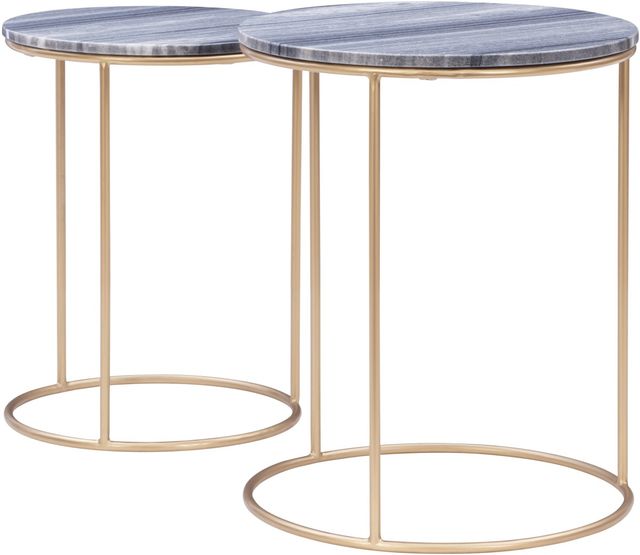 Powell® Fonner 2-Piece Grey Marble Top Nesting Table Set with Gold Base-2