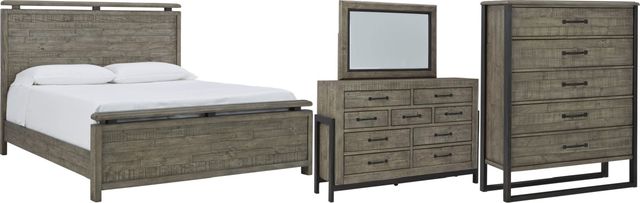 Signature Design by Ashley® Brennagan 4-Piece Gray King Panel Bed Set-0