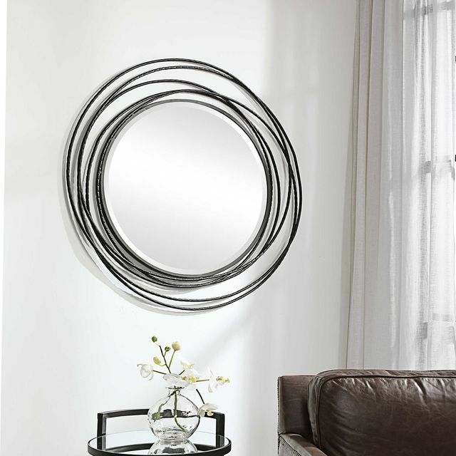 Uttermost® Whirlwind Satin Black Round Mirror-2