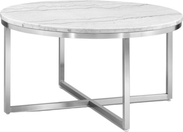 Magnussen Home® Esme White Marble Cocktail Table with Brushed Nickel Base-0