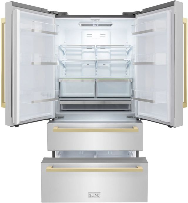 ZLINE Autograph Edition 36" 21.6 Cu. Ft. Fingerprint Resistant Stainless Steel Counter Depth French Door Refrigerator with Champagne Bronze Modern Handles-1