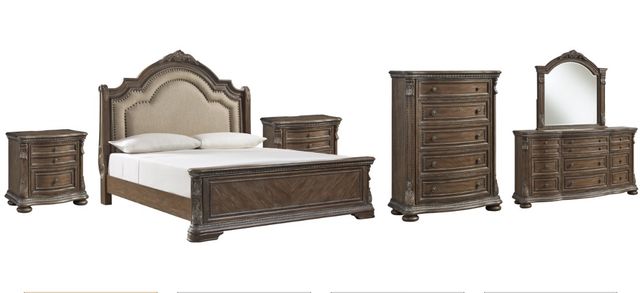 Signature Design by Ashley® Charmond 6-Piece Brown Queen Upholstered Sleigh Bed Set-0