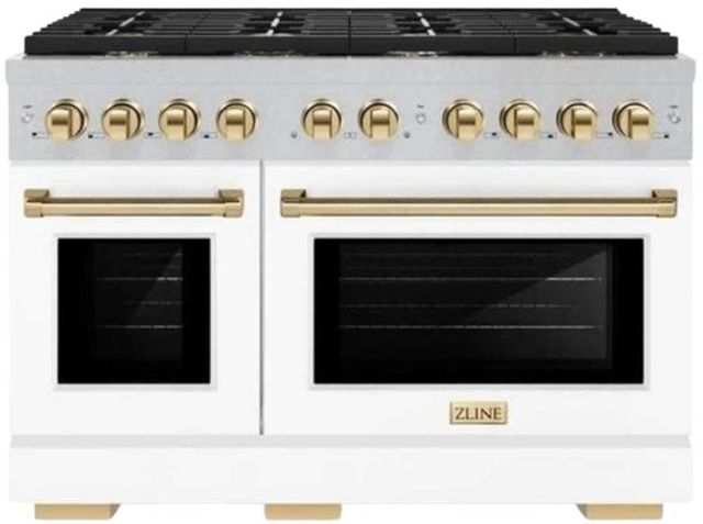 ZLINE Autograph Edition 48" Satin Stainless Steel Pro Style Gas Range with White Matte Door-0