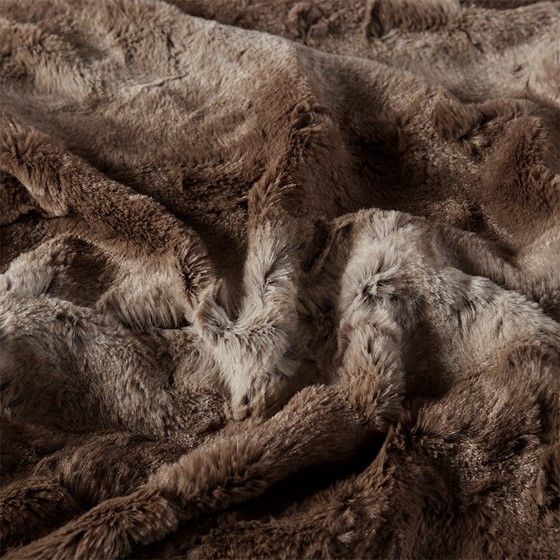 Olliix by Madison Park Zuri Tan 60x70" Polyester Faux Tip Dyed Brushed Long Fur Throw-0