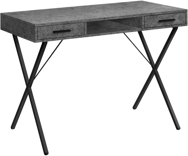 Monarch Specialties Inc. Black Metal/Grey Stone-Look Computer Desk-0