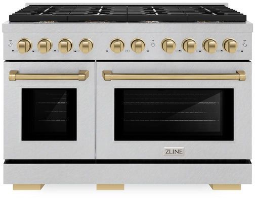 ZLINE Autograph Edition 48" DuraSnow® Stainless Steel Pro Style Gas Range with Champagne Bronze Accents-0