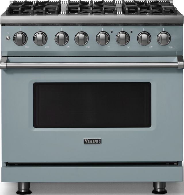 Viking® 5 Series 36" Novembery Sky Pro Style Dual Fuel (NG) Range with Polished Chrome Trim-0