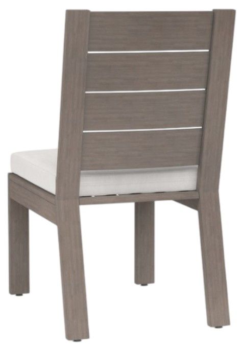 Sunset West Laguna Driftwood Aluminum Outdoor Dining Side Chair with Canvas Flax Cushion-2
