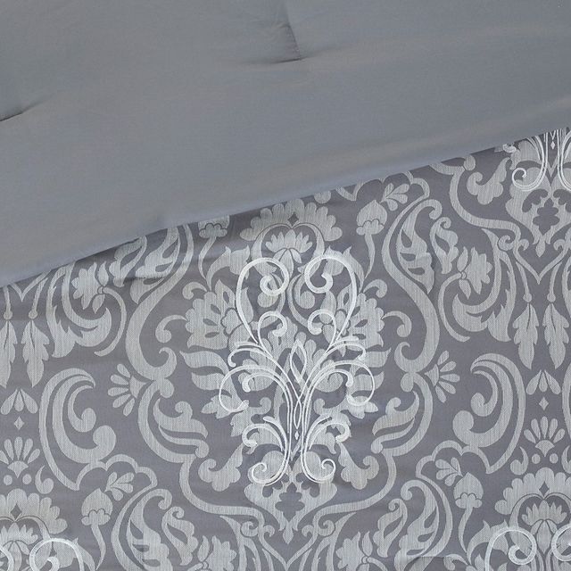 Olliix by Madison Park Flourish 8 Pieces Gray Queen Jacquard Comforter Set-4