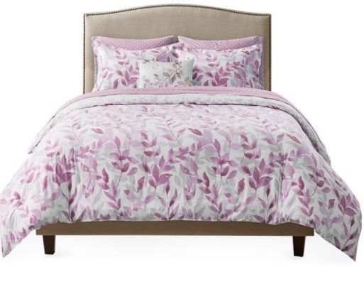 Olliix by Madison Park Essentials Sofia Purple Queen Reversible Complete Bedding Set-0