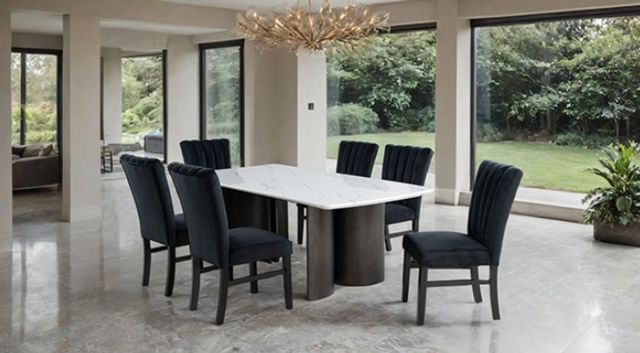 Furniture of America® Selsey White Stone Top Dining Table with Dark Walnut Base-1