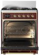 Ilve® Majestic III 30" Burgundy Pro Style Dual Fuel Natural Gas Range with 5 Black Brass Burners and Brass Trim-1