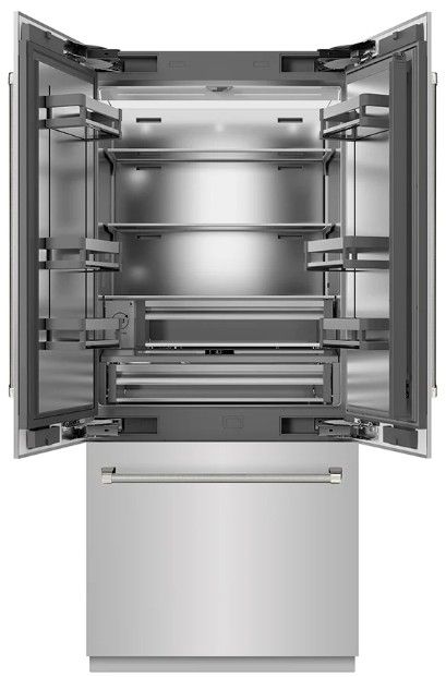 ZLINE Autograph Edition 36 " 19.6 Cu. Ft. Stainless Steel Interior and Polished Nickel Helix Handles French Door Built-In Bottom Freezer Refrigerator with Water Dispenser and Ice Maker-1