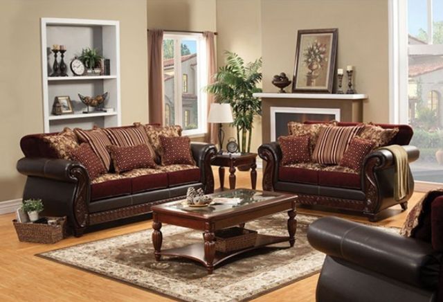 Furniture of America® Franklin Burgundy/Espresso Loveseat-1