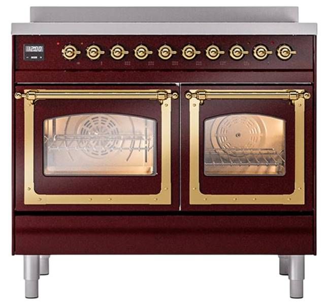 Ilve® Nostalgie II Noblesse 40'' Burgundy Pro Style Induction Range with Brass Trim-1