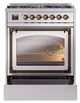 Ilve® Nostalgie II Noblesse 30" Stainless Steel Pro Style Dual Fuel Range with Burnished Trim-3