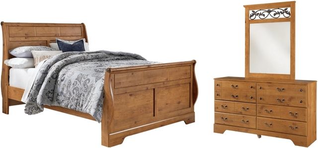 Signature Design by Ashley® Bittersweet 3-Piece Light Brown Queen Sleigh Bed with Mirrored Dresser Set-0