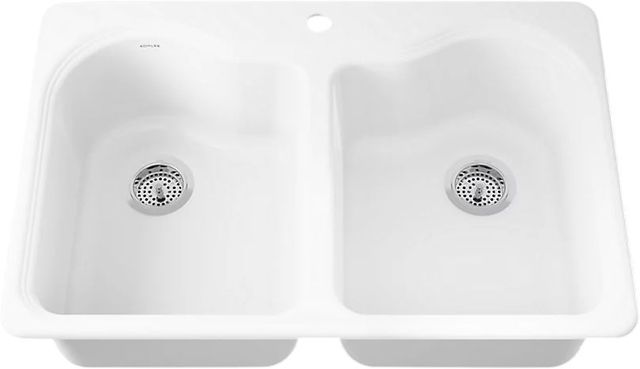 KOHLER® Hartland® White 33" 1-Faucet Hole Top-Mount Double-Bowl Kitchen Sink-0