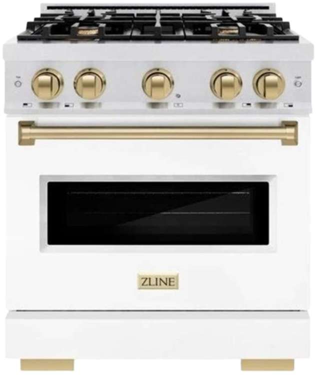 ZLINE Classic Autograph Edition 30" Satin Stainless Steel Pro Style Gas with White Matte Door and Champagne Bronze Accents-0