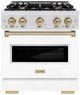 ZLINE Classic Autograph Edition 30" Satin Stainless Steel Pro Style Gas with White Matte Door and Champagne Bronze Accents-0