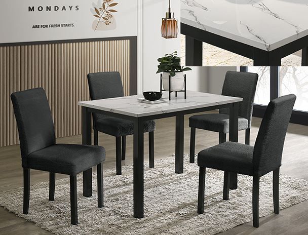 Crown Mark Resia Marble Top Dining Table with Black Base-1