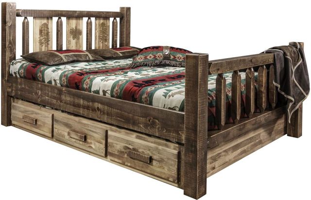 Montana Woodworks® Homestead Stain & Clear Lacquer Full Storage Bed with Laser Engraved Pine Design-0