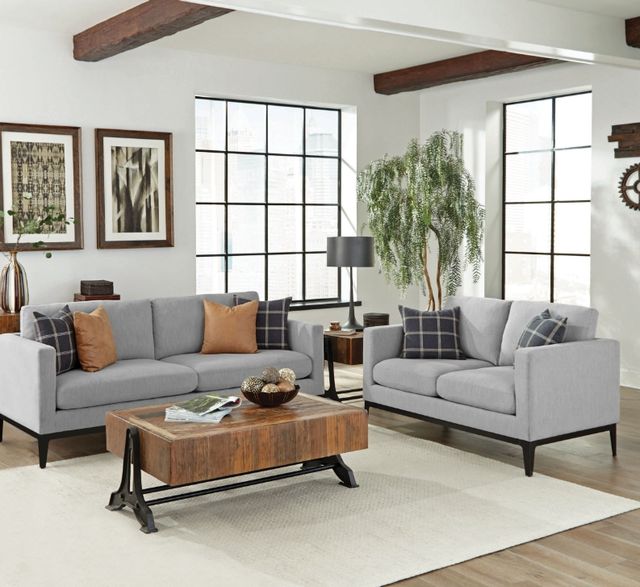 Coaster® Apperson 2-Piece Light Gray Upholstered Track Arm Sofa Set-1