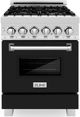 ZLINE 24" Satin Stainless Steel Pro Style Dual Fuel Range with Black Matte Door-0
