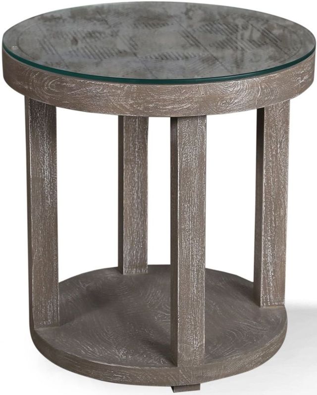 Parker House® Crossings Serengeti Sandblasted Glass Top Round End Table with Fossil Grey Base-0