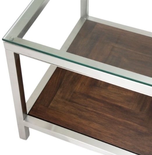 Michael Amini® Diversey Glass Top End Table with Silver Base-2