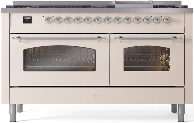 Ilve® Nostalgie II Series 60" Antique White Pro Style Dual Fuel Range-0