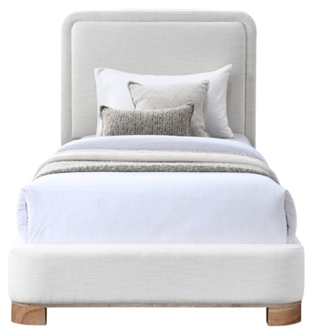 Meridian Furniture Nolita Cream/Natural Twin Linen Textured Upholstered Bed-1