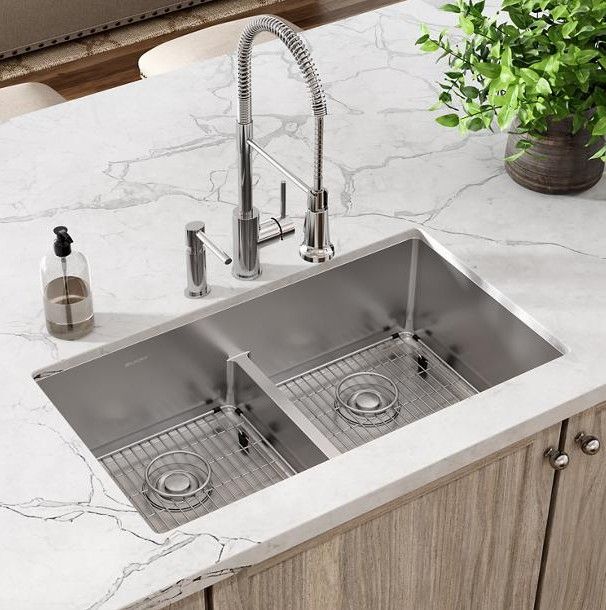 Elkay Crosstown® Polished Satin 2-Hole Equal Double Bowl Dual Mount Sink Kit-2