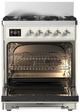 Ilve® Majestic III 30" Antique White Pro Style Dual Fuel Natural Gas Range with 5 Black Brass Burners and Chrome Trim-1