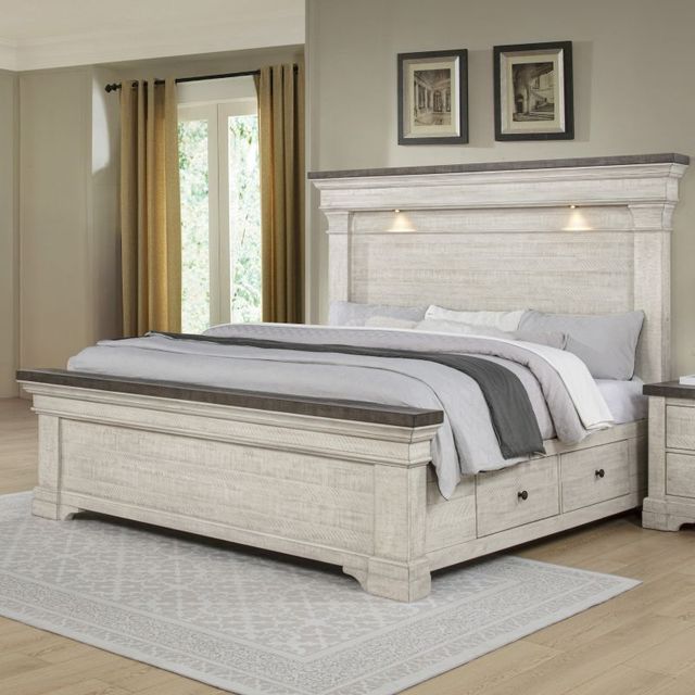 New Classic® Home Furnishings Augusta Rustic White Eastern King Storage Panel Bed-0