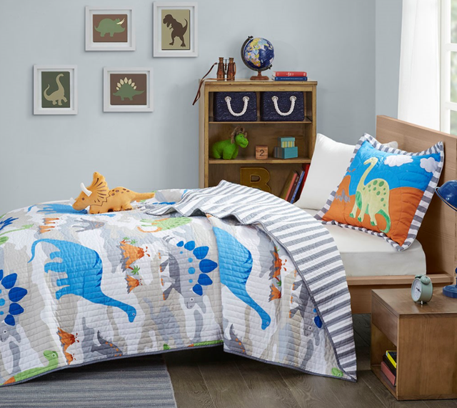 Olliix by Mi Zone Kids Little Foot Multi Full/Queen Dinosaur Reversible Coverlet Set-3