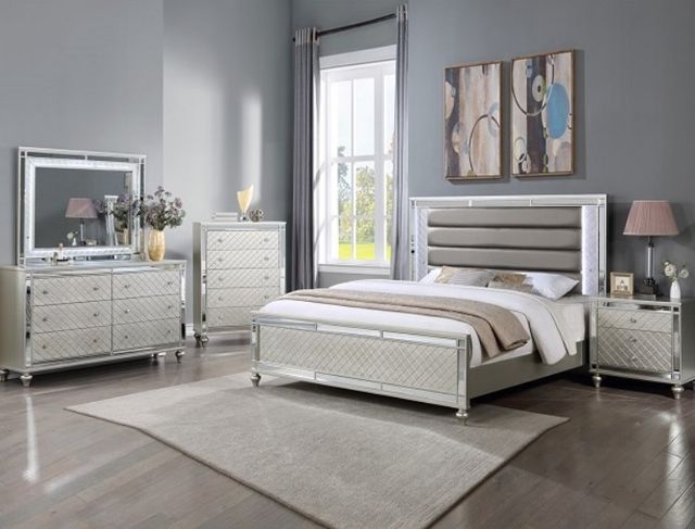 Crown Mark Christian Champagne Queen Upholstered Panel Bed-2