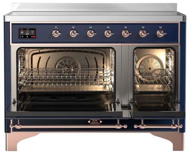 Ilve® Majestic III 48" Midnight Blue Pro Style Induction Range with Solid Door and Copper Trim-1
