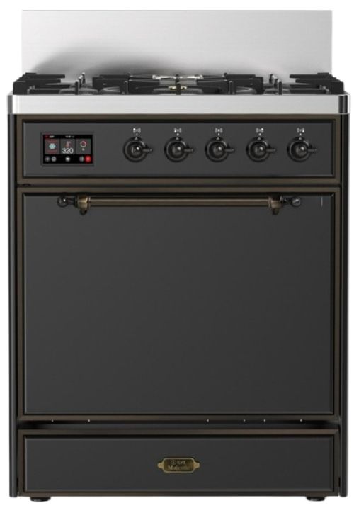 Ilve® Majestic III 30" Graphite Matte Pro Style Dual Fuel Natural Gas Range with Solid Door and Burnished Trim-0