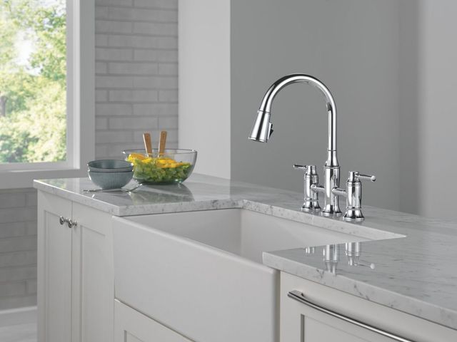 Delta Renaldi® Lumicoat® Chrome Two Handle Bridge Kitchen Faucet-1